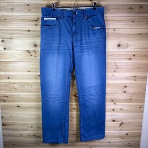 Lamasini Jeans Mens 36x32 Straight Leg Embroidered Pocket Denim Blue Jeans